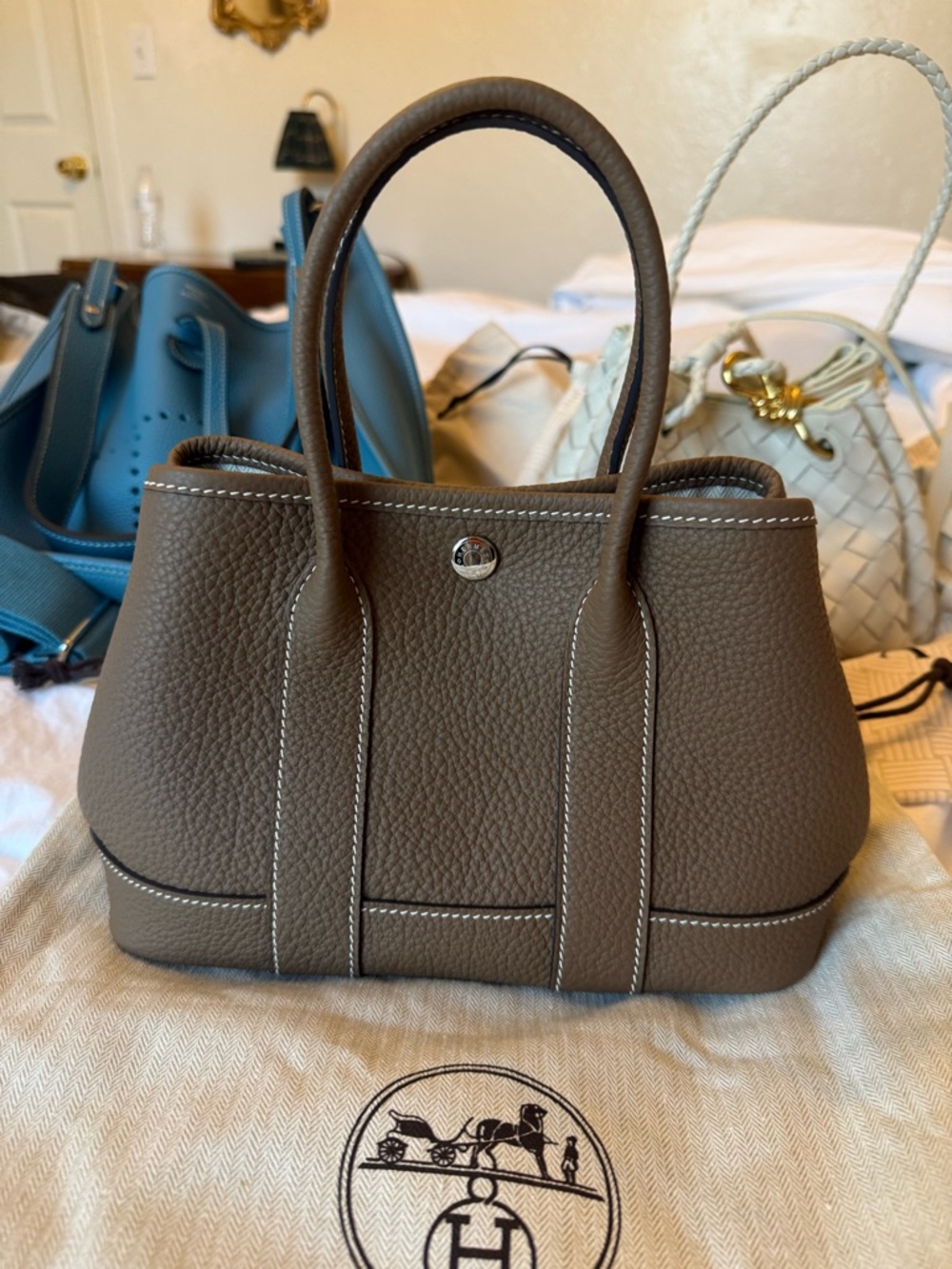 Garden party bag Pebbled small Leather Tote Bag